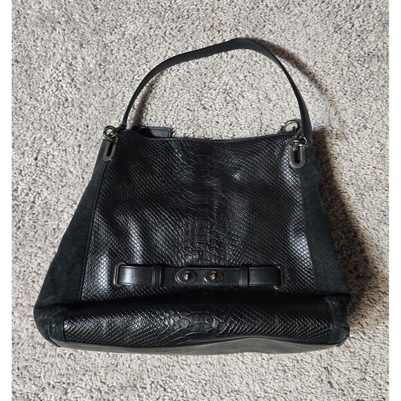 Coach Blake Shoulder Bag Exotic Embossed Leather Suede Black - Picture 1 of 9